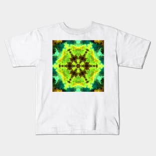 Psychedelic Mandala Flower Green Orange and Yellow Kids T-Shirt